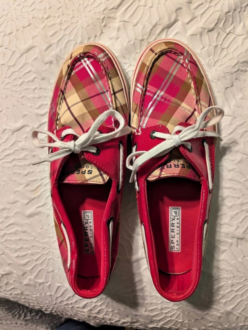 Sperry Bahama Plaid Sneakers Pink & Red US 10